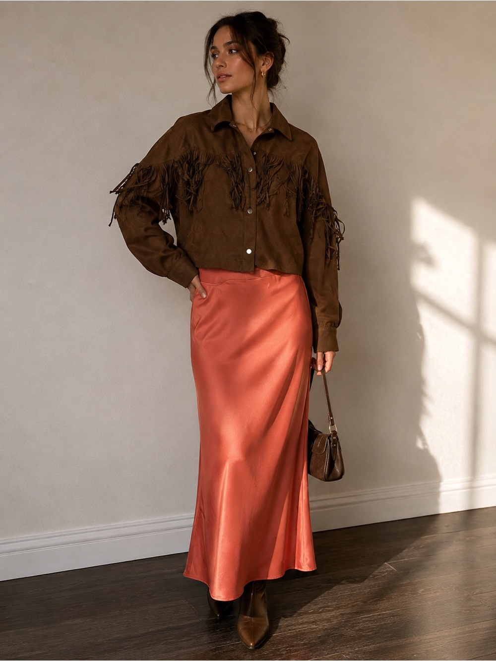 Rachel Zoe Satin Bias-Cut Maxi Skirt in Coral S